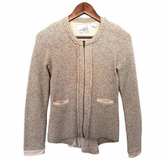 Angel of the North Anthropologie Envalira Knit Cream Zip Wool Stretch Blazer - Picture 2 of 8